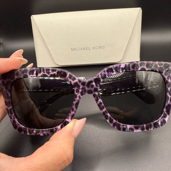 Michael Kors Lavender Leopard Print Square Sunglasses with Case - Picture 2 of 7